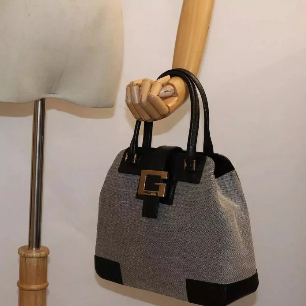 GUCCI Hand Bag Canvas Gray Auth